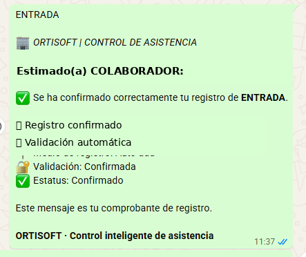 ORTISOFT - notificación de asistencia por WhatsApp