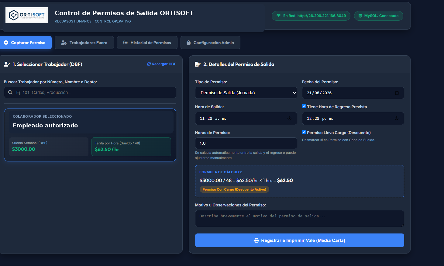ORTISOFT - control de permisos de recursos humanos